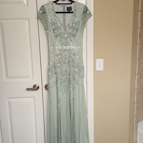 adrianna papell green beaded dress
